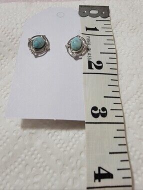 Faux Turquoise Stone Silver-Accent Stud Earrings - Blue Turquoise